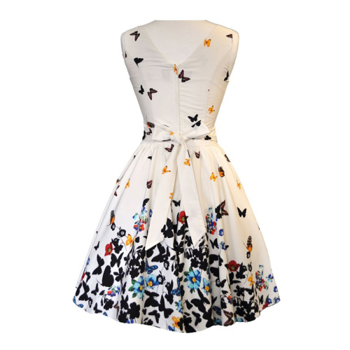 Online Shopping Tea Collection For Classic Beautiful White Butterfly Print Lady Dress