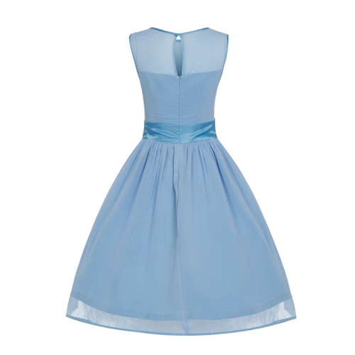 Lady summer sleeveless White blue chiffon dresses