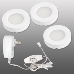 Set of 3 LED Under Cabinet Lighting Kit - 3Watt LED Puck Lights with UL-listed Power Adapter - Warm White - High Quality