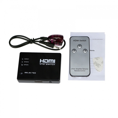 Switcher Splitter Hub & IR Remote 1080p 3 In 1 Out 3 PORT HDMI Switch