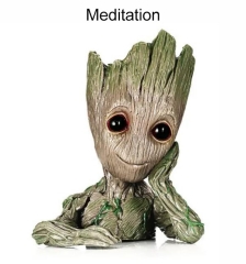 Meditation tree man flowers pot doll model desk ornament gift toy