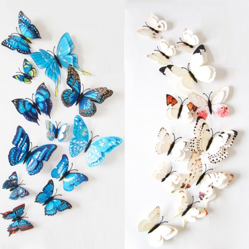 12pcs Sticerks 3D Butterfly Bunte Doppelschichten Wandaufkleber Art Decoration