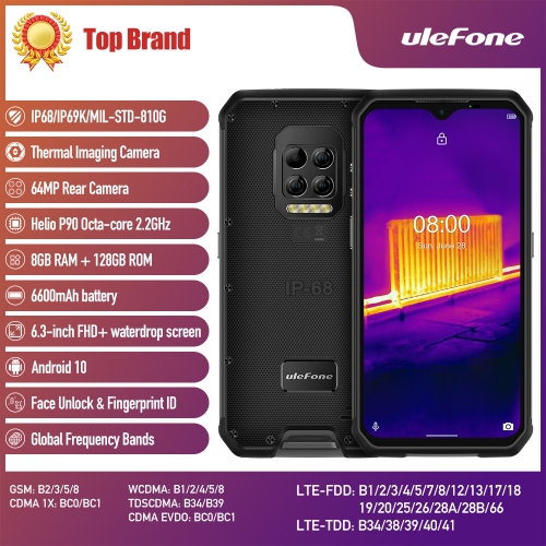 Ulefone Armor 9 caméra thermique téléphone robuste Android 10 Helio P90 Octa-Core 8Go 128Go téléphone portable 6600 mAh 64 MP caméra smartphone