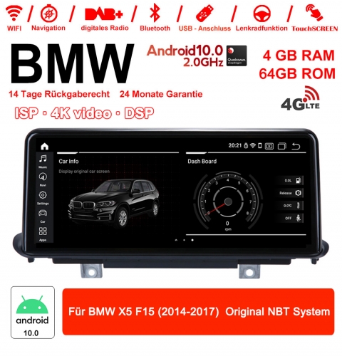 10,25 pouces 4G LTE Android 10.0 Autoradio/Multimédia 4Go de RAM 64Go de ROM Pour BMW X5 F15 (2014-2017)Système NBT d'origine AVEC DSP Bluetooth WIFI