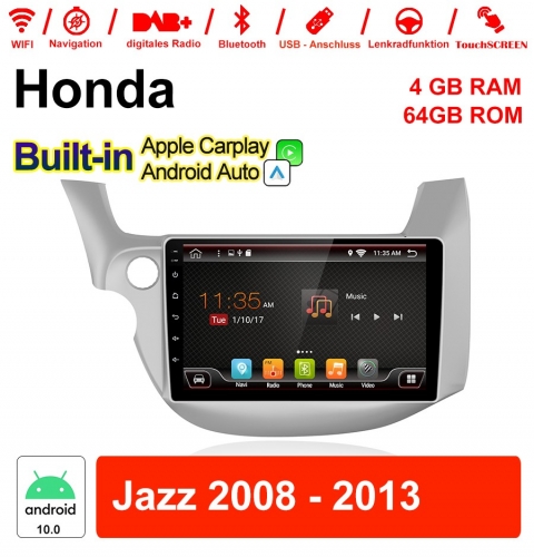 10,1 pouces Android 10.0 autoradio / multimédia 4 Go de RAM 64 Go ROM pour Honda Jazz 2008-2013 AVEC Navi Bluetooth WIFI intégré Carplay Android Auto