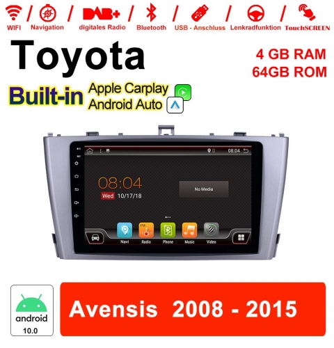 9 Zoll Android 10.0 Autoradio / Multimedia 4GB RAM 64GB ROM Für Toyota Avensis 2008 - 2015 MIT Navi Bluetooth WIFI Eingebautes Carplay Android Auto