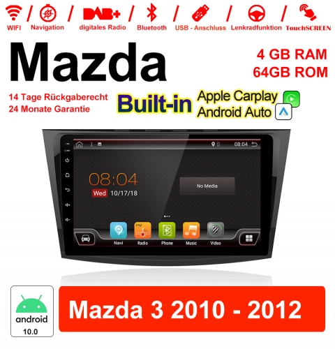 9 Zoll Android 10.0 Autoradio / Multimedia 4GB RAM 64GB ROM Für Mazda 3 2010-2012 MIT Navi Bluetooth WIFI Built-in Carplay Android Auto