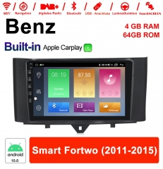 9 pouces Android 10.0 autoradio / multimédia 4 Go de RAM 64 Go ROM pour Mercedes Benz Smart Fortwo 2011-2015 avec WIFI NAVI Carplay intégré