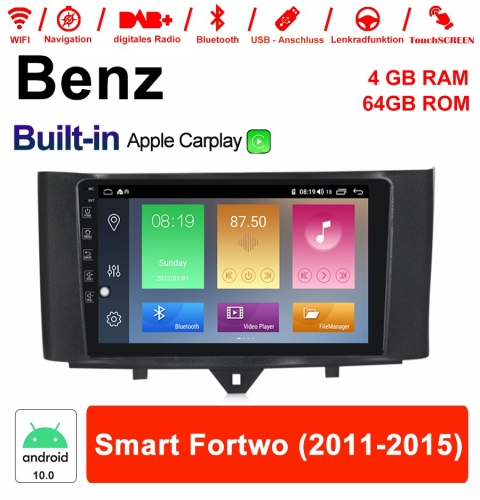 9 pouces Android 10.0 autoradio / multimédia 4 Go de RAM 64 Go ROM pour Mercedes Benz Smart Fortwo 2011-2015 avec WIFI NAVI Carplay intégré