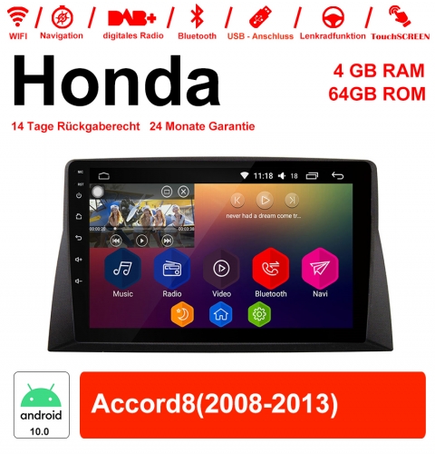 10,1 pouces Android 10.0 autoradio / multimédia 4Go de RAM 64Go de ROM pour Honda Accord8 avec WiFi NAVI Bluetooth USB