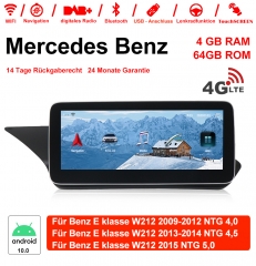 10,25" Android 10.0 autoradio/multimédia 4Go RAM 64Go ROM intégré 4G LTE pour Mercedes Benz Classe E W212 2009-2015 avec WiFi NAVI Bluetooth USB ...