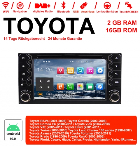 6.2 inch Android 10.0 Car Radio / Multimedia 2GB RAM 16GB ROM For Toyota Corolla Camry Prado RAV4 Hilux VIOS With WiFi NAVI Bluetooth USB