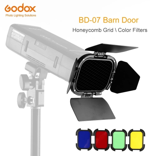 Godox BD-07 Barn Door with removable honeycomb grille and 4 color gel filters for Godox AD200 Speedlite bag