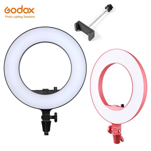 Godox LR180 27W Ring LED Video Light Cold Color Temperature with White Light-by Board Phone Holder for Live Shooting