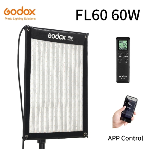 Godox FL60 60W LED flexible vidéo lampe en tissu enroulable avec contrôleur + télécommande + support en forme de X + application mobile