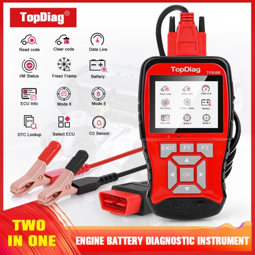 TopDiag TP908B OBDII Scanner Car Diagnostic Instrument Support Engine Check 12V Battery Intelligent Test Diagnosis Dual System