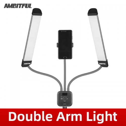 AMBITFUL AL-20 3000K-6000K 40W à double bras remplissant la lumière LED avec de longues bandes et un écran LCD pour la diffusion en direct