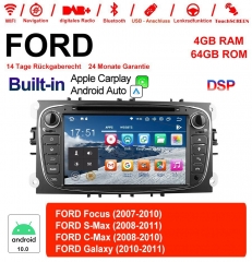 Autoradio 7,0 Android 10.0 / ROM multimédia 4 Go de RAM 64 Go pour Ford Focus couleur Gris Carplay  intégré / Android Auto