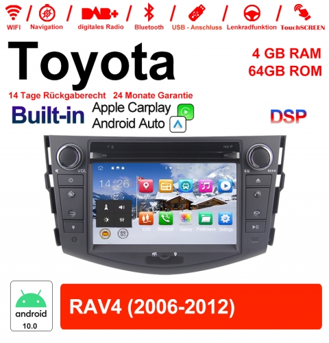 Autoradio de 7 pouces androïde 10.0 multimédia 4Go RAM 64Go ROM pour Toyota RAV4 avec WiFi NAVI Bluetooth USB Carplay / Android Auto intégré