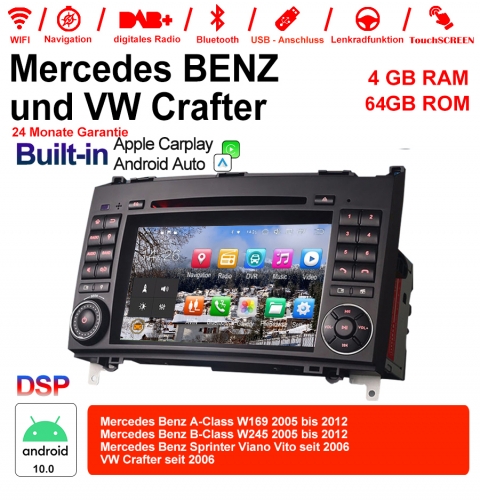 7 "Android 10.0 car radio 4 GB RAM 64 GB RAM for Mercedes BENZ W169, W245, Sprinter Viano Vito and VW Crafte built-in Carplay / Android Auto