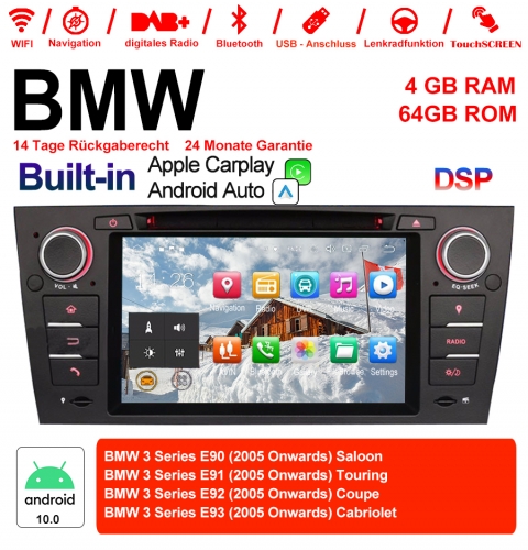 7" Android 10.0 Autoradio 4Go de RAM 64Go de ROM Pour 3 séries BMW E90 E91 E92 E93 318 320 325 Manuel Climatiseur Carplay / Android Auto intégré