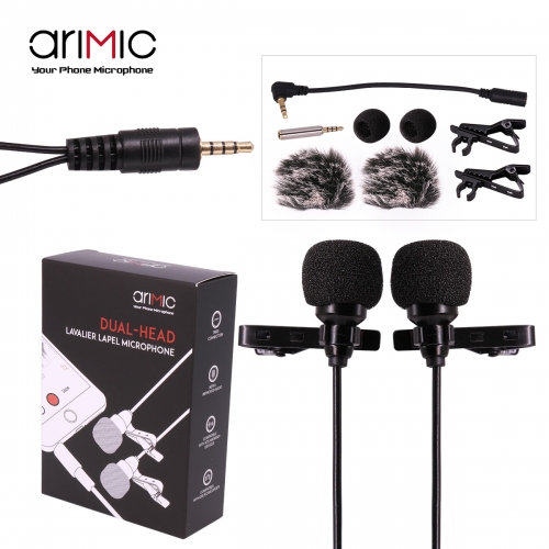 Ulanzi AriMic 1.5 m dual-head lavalier clip-on microphone for lecture or interview for smartphone mobile phone and tablets