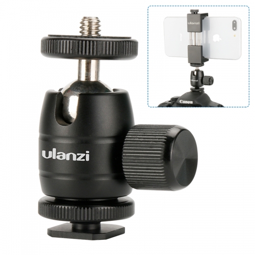 ULANZI U30s Universal Aluminum Tripod Ball Head w Hot Shoe Adapter 360 Degree Rotated DSLR Ballhead for Monitors LED On-Camera