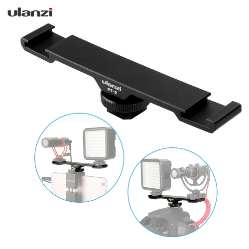 Ulanzi PT-2 Double Hot Shoe Mount Extension Bar Dual Bracket With 1/4 "Thread for DV DSLR Camera Smartphone Microphone LED Light