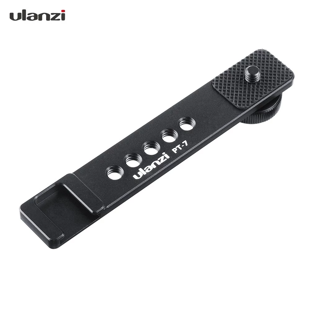 Ulanzi PT-7 Universal Aluminum Alloy Cold Shoe Stand Bracket Vlogging Microphone Extension Plate with 1/4 Inch Screw Mounts for iPhone GoPro Sony RX0