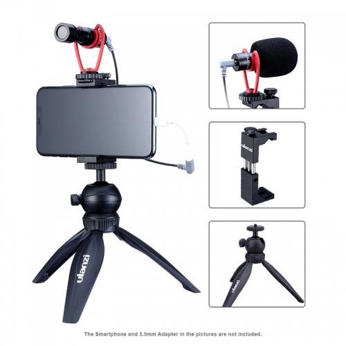 Ulanzi Smartphone Video Kit ST-02S Cellphone Bracket Mount+MT-03 Tripod Desktop Flexible+VM-Q1 Microphone 3 Items Combination