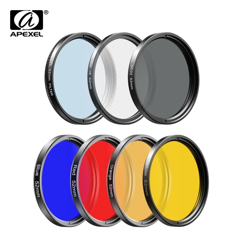 APEXEL All in all lens Kit 0.45x wide + 52mm UV Full Blue Red Filter + CPL ND + Star Filter for Nikon Canon Sony iPhone all phones