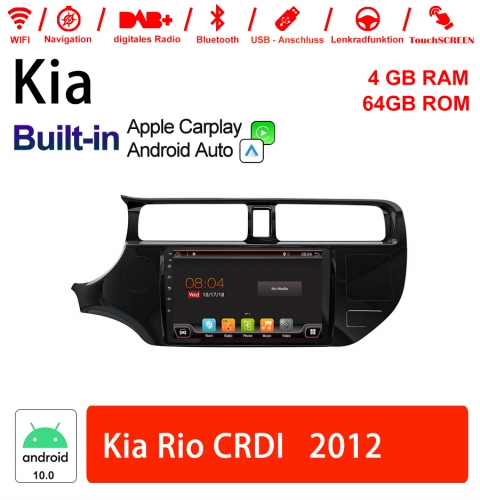 9 pouces Android 10.0 Autoradio / Multimedia 4 Go de RAM 64 Go de ROM pour Kia Rio CRDI 2012 Built-in Carplay