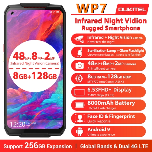 OUKITEL WP7 IP68 Helio P90 6GB 128GB Smartphone 8000mAh Batterie 48MP Triple Camera 6.53 '' téléphone portable robuste et étanche
