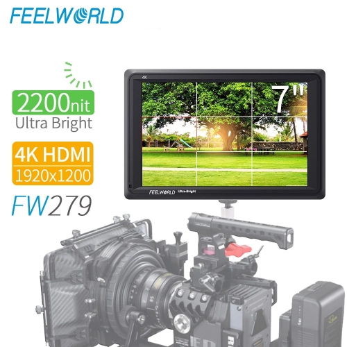 FEELWORLD FW279 7 Inch Ultra Bright 2200nit on Camera Field DSLR Monitor Full HD 1920x1200 4K HDMI Input Output High Brightness