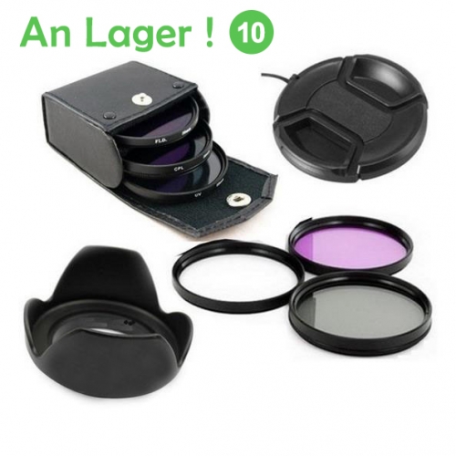 58mm UV+CPL+FLD Filter+Petal Flower Lens Hood+Center-Pinch lens cap