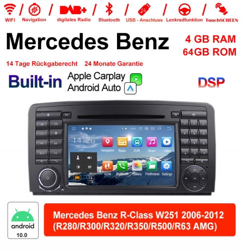 Autoradio de 7 pouces androïde 10.0 / multimédia 4GB RAM 64GB ROM pour Benz Classe R W251 2006-2012 Carplay / Android Auto intégré
