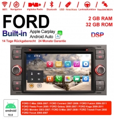 7 Zoll Android 10.0 Autoradio / Multimedia 2GB RAM 32GB ROM Für Ford Focus Fiesta Focus Fusion C/S-Max Transit Mondeo Built-in Carplay / Android Auto