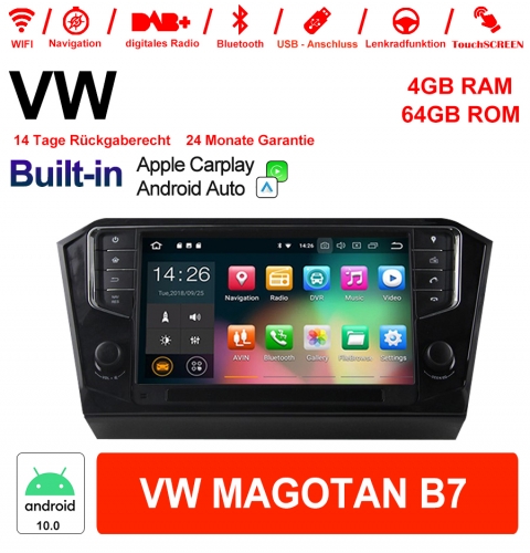 Autoradio de 9 pouces androïde 10.0 multimédia 4GB RAM 64GB ROM Pour VW Magotan B7 Carplay / Android Auto intégré