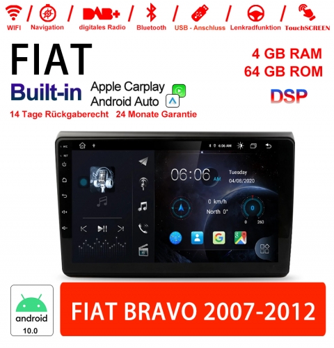 9 Inch Android 10.0 Car Radio / Multimedia 4GB RAM 64GB ROM For Fiat Bravo 2007-2012 With DSP Built-in Carplay Android Auto