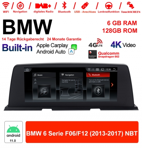 10.25" Qualcomm Snapdragon 665 Android 12.0 4G LTE Autoradio / Multimédia USB WiFi Navi Carplay Pour BMW 6 Series F06 /F12 2013-2017 NBT