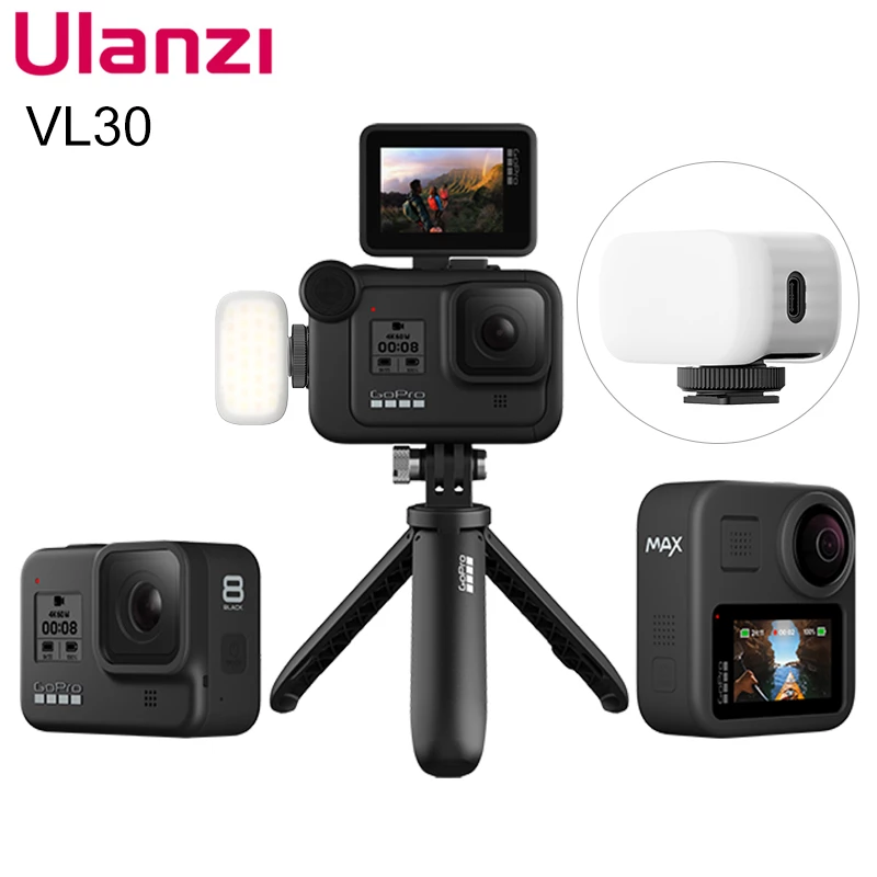 Ulanzi VL30 Mini LED Video Light with Soft Diffuser Gopro Light Mod On Camera Light Gopro 9 8 7 6 5 Vlog Light Smartphone Vlog
