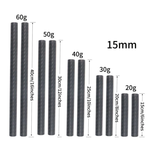 2 pièces 15mm tige en fibre de carbone 6 "/8"/10 "/12"/16" pour système de support de rail DSLR