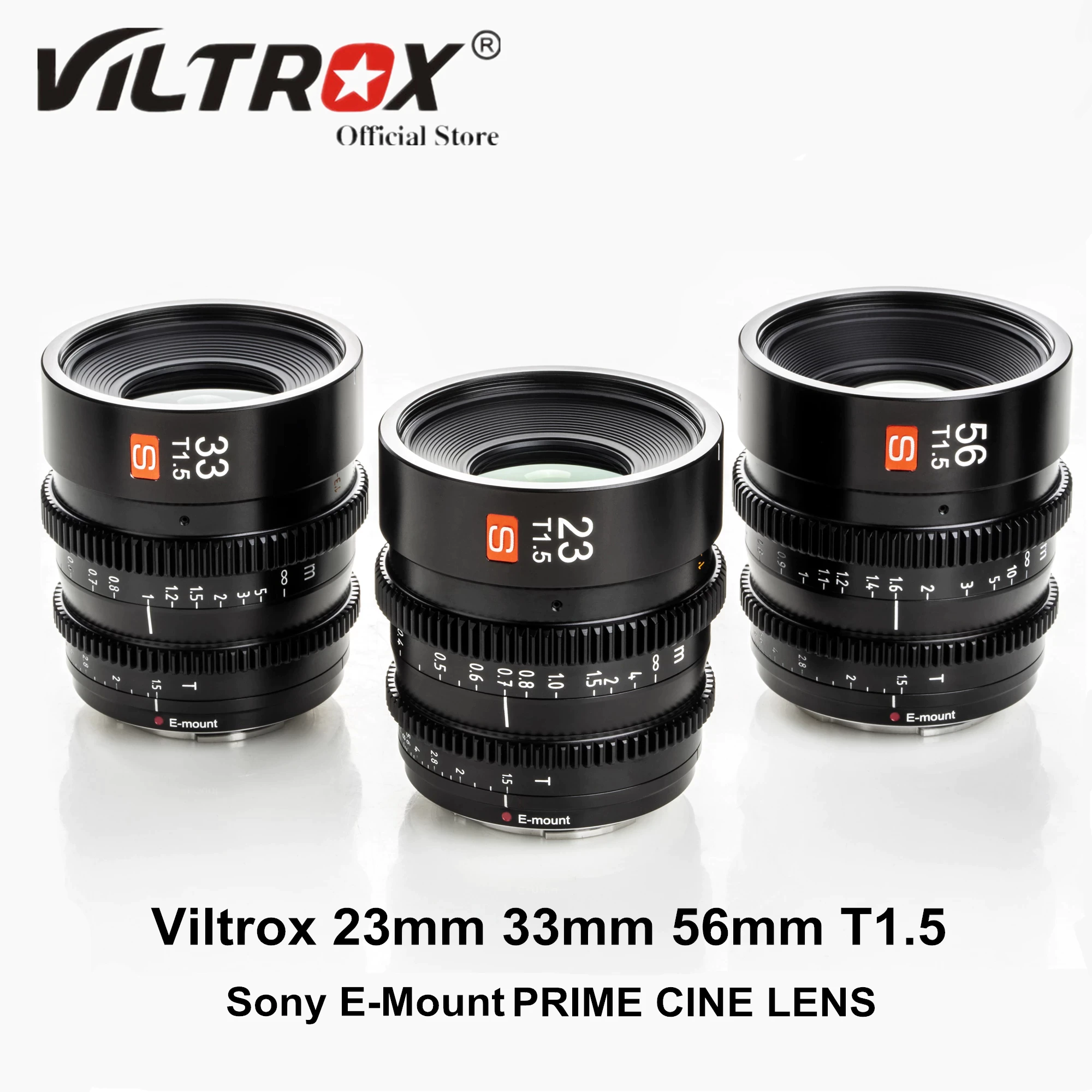 Viltrox 23mm 33mm 56mm T1.5 Cinema Lens Large Aperture Manual Focus Prime Mini Cine Lens Low Distortion Filming Vlogger for Sony E Mount Camera