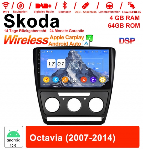10 pouces Android 12.0 Autoradio /Multimédia 4 Go de RAM 64 Go de ROM pour Skoda Octavia 2007-2014 avec DSP intégré Carplay Android