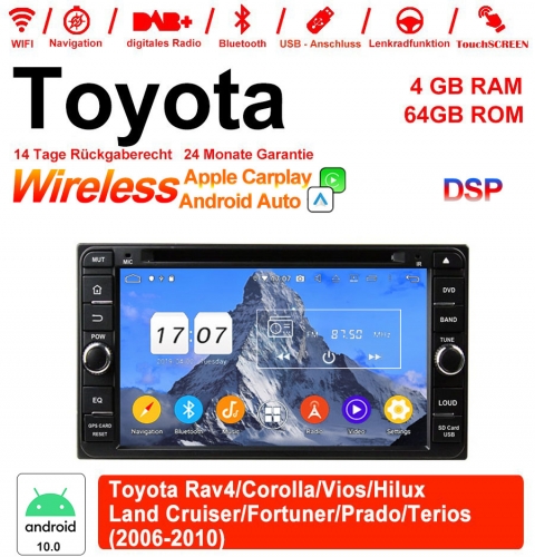 6.95 inch Android 12.0 car radio / multimedia 4GB RAM 64GB ROM for Toyota Vios Hilux Land Cruiser 2006-2010 with USB Built-in Carplay / Android Auto