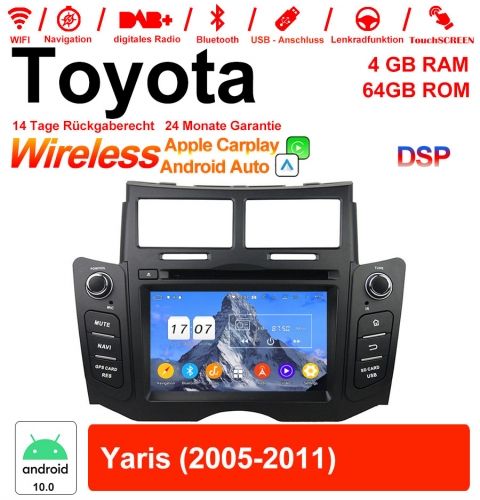 6.2'' Android 12.0 Octa core 4GB RAM 64GB Flash Autoradio / Multimedia Für Toyota Yaris 2005-2011 Mit WiFi NAVI Bluetooth USB