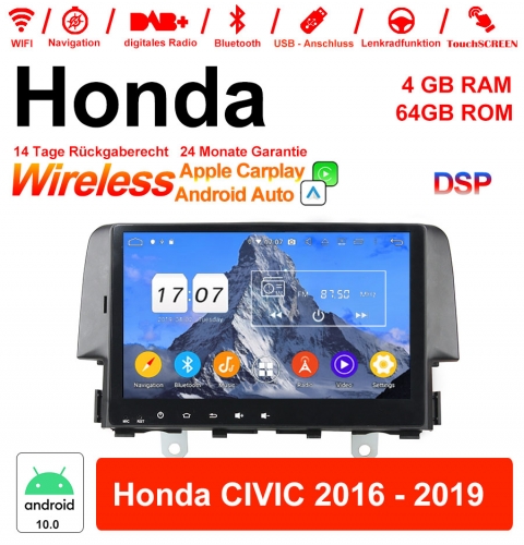 9 Zoll Android 12.0 Autoradio / Multimedia 4GB RAM 64GB ROM Für Honda CIVIC 2016 - 2019 Mit WiFi NAVI Bluetooth 5.0 USB