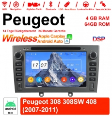 7 Zoll Android 12.0 Autoradio/Multimedia 4GB RAM 64GB ROM Für Peugeot 308 308SW 408 2007-2011 Mit WiFi NAVI Bluetooth USB