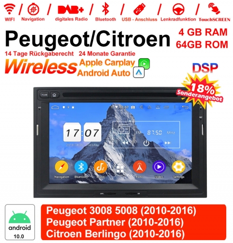 7 pouces Android 12.0 autoradio / multimédia 4Go de RAM 64Go ROM pour Peugeot 3008 5008 partenaire / Citroen Berlingo avec WiFi NAVI Bluetooth USB