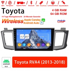10 pouces Android 12.0 Autoradio/ multimédia 4Go de RAM 64Go ROM pour Toyota RAV4 2013-2018 avec WiFi NAVI Bluetooth USB intégré Carplay/Android Auto